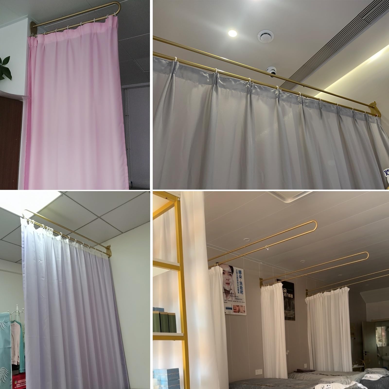 Raumteiler-Vorhangstange als Sichtschutz, Trennwand/Trennwand für Schönheitssalons mit U-förmigen Metallstangen und halbtransparenten Vorhängen, temporäre Trennwand,1 Set Pink-LxH 200x220cm