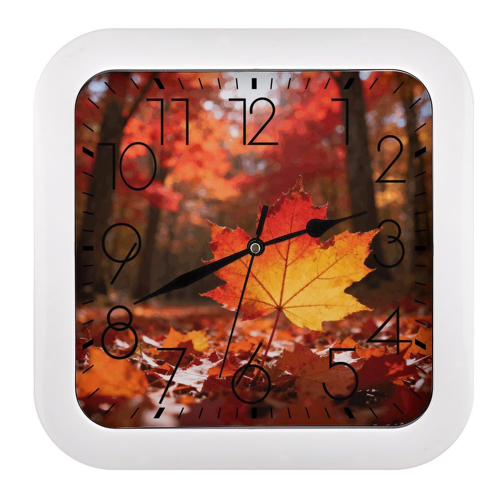 LZQPOEAS Fall Maple Leaves Square Wall Clock, 10.2 Inch Battery Operated Silent Non-Ticking Wall Clock, Square Analog Decorative Clock for Home Wall Art, Living Room, Bedroom, and Office