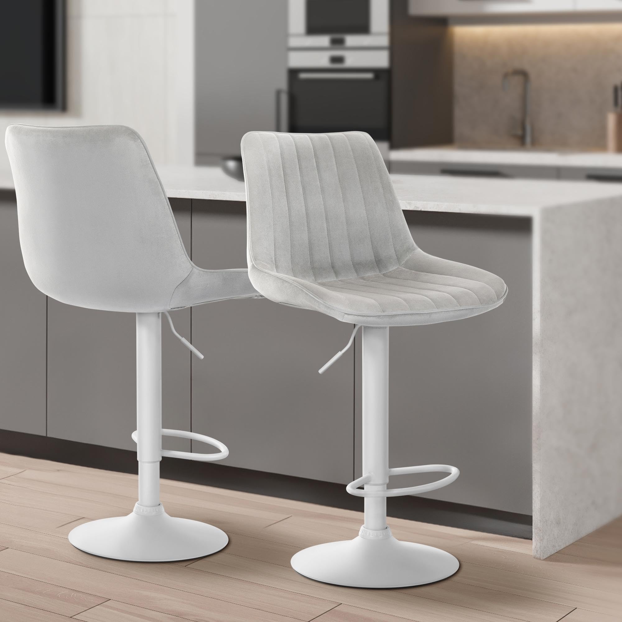 CLP Set Di 2 Sgabelli Da Bar Ponte In Velluto – Regolabili In Altezza Da 60 A 81 Cm – Base In Metallo Cromato – Girevoli 360° - 2