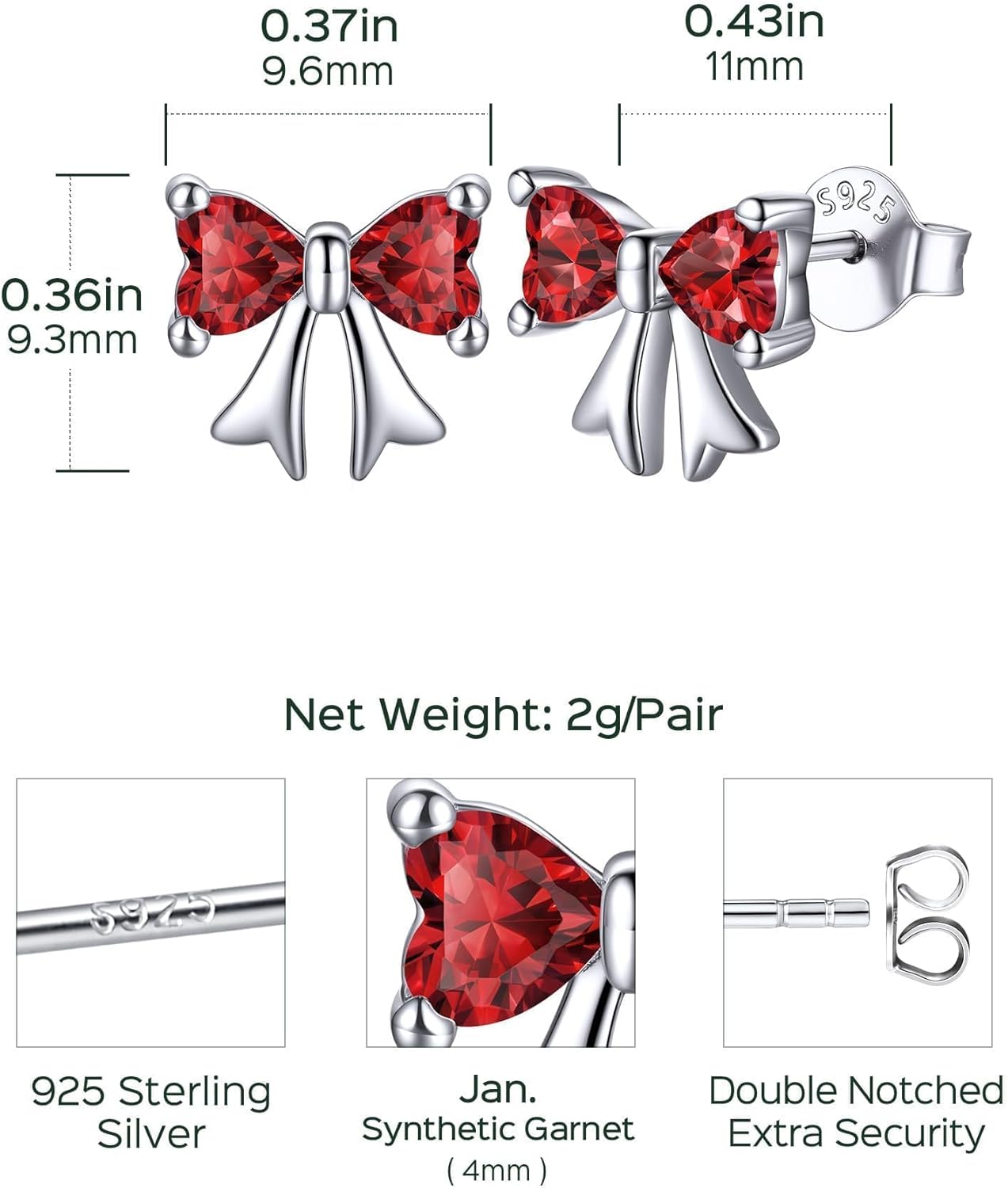 ChicSilver Sterling Silver Bow Earrings for Women Hypoallergenic Cute Earrings Sterling Silver Birthstone Earring with Gift Box - Image 5