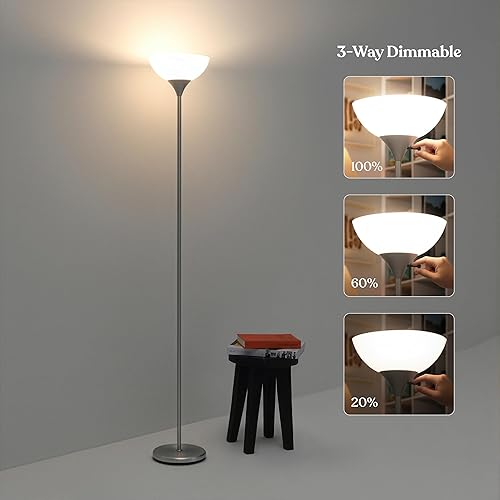 Miniatura 2 de Brightech Lámpara de pie LED regulable Sky Dom, lámpara de pie Torchiere para sala de estar, dormitorio y oficina, lámpara de pie alta para leer,