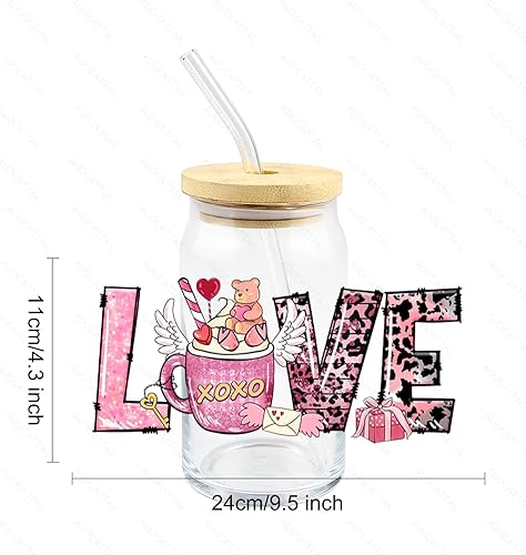 Miniatura 5 de UV DTF Cup Wrap 6 hojas de transferencia del día de San Valentín pegatina frotar en transferencias para manualidades, vidrio impermeable,