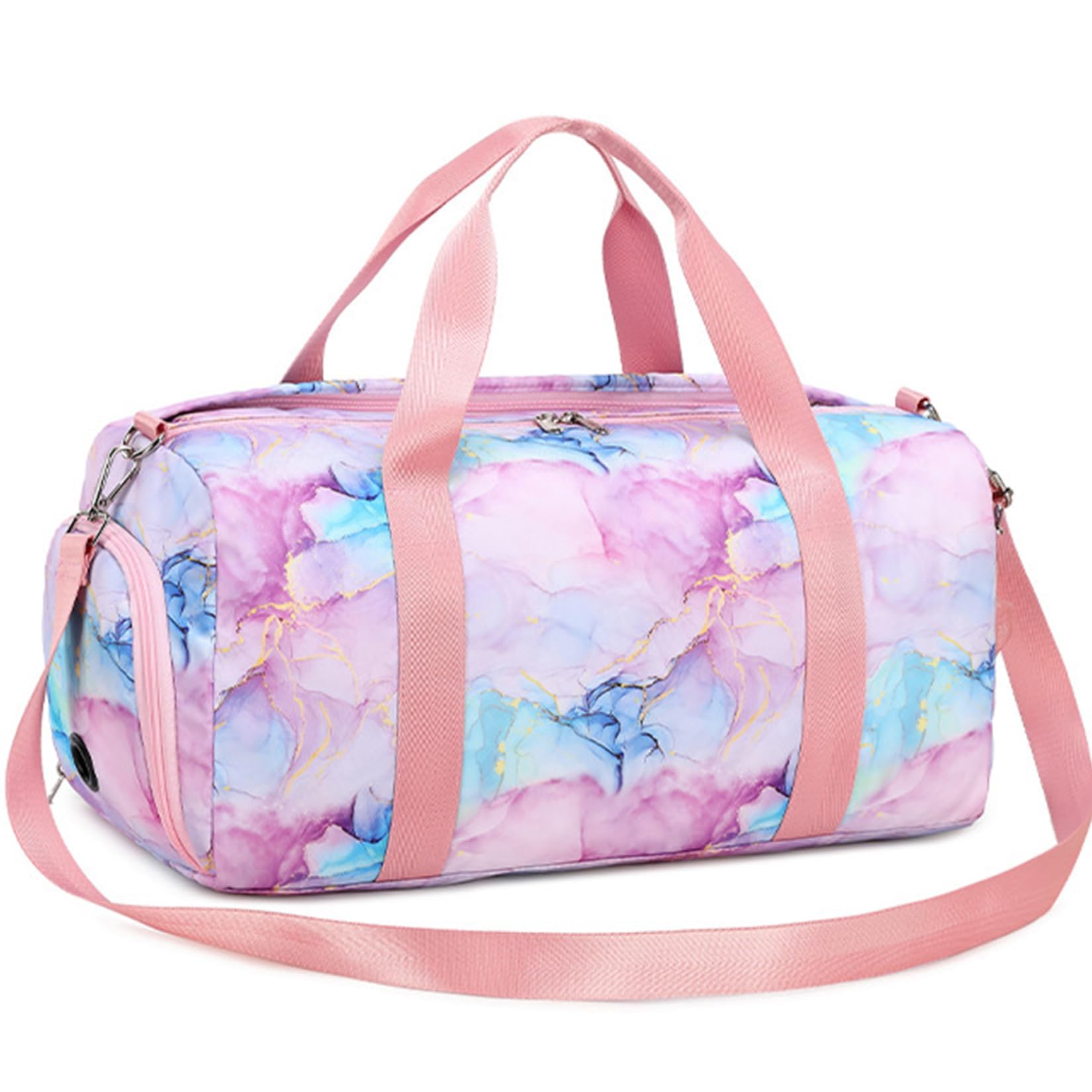 Turnbeutel für Mädchen, Turnbeutel für Teenager, Sporttasche, Balletttasche für Mädchen, Canvas Tasche mit Schuhfächern und Nassfach (Knotenfarbe, Marmor violett, 18 x 8 x 9.75 pulgadas