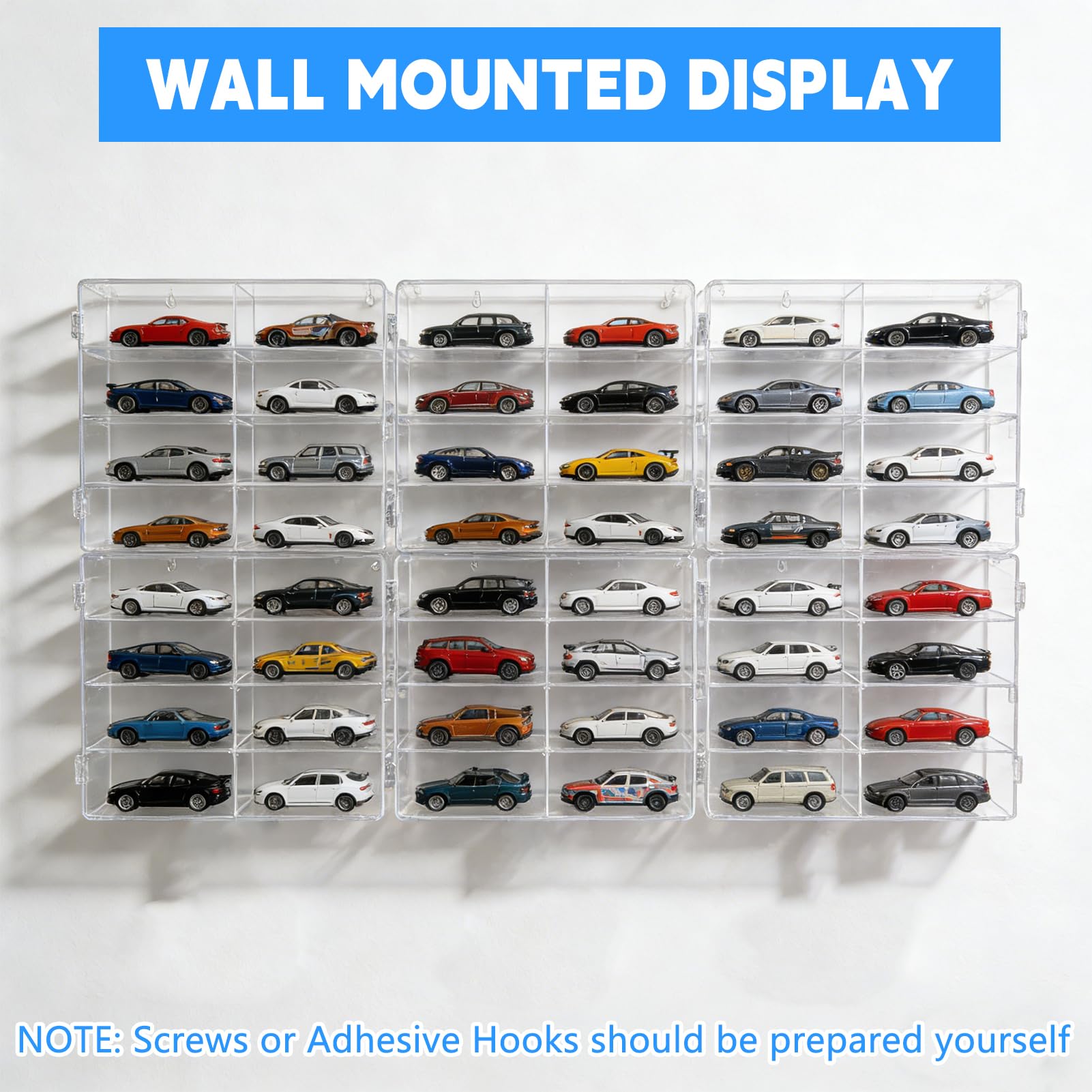 6 pcs Display Case for 1/64 Scale Toy Cars Hot Wheels Matchbox