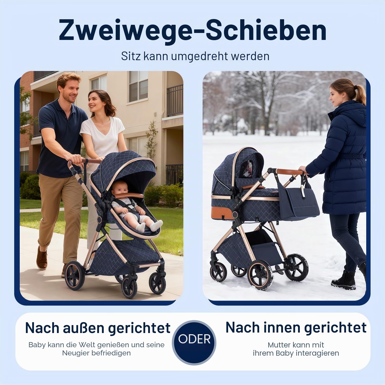 Gcarebb 3 in 1 Kinderwagen Reisesystem Mit Isofix Base, Buggy Mit Auto Babyschale, Mit Höhenverstellbarer Kinderwagen Komplettset, KombiKinderwagen Mit Aluminiumrahmen für Neugeborene 0 bis 3 Jahre