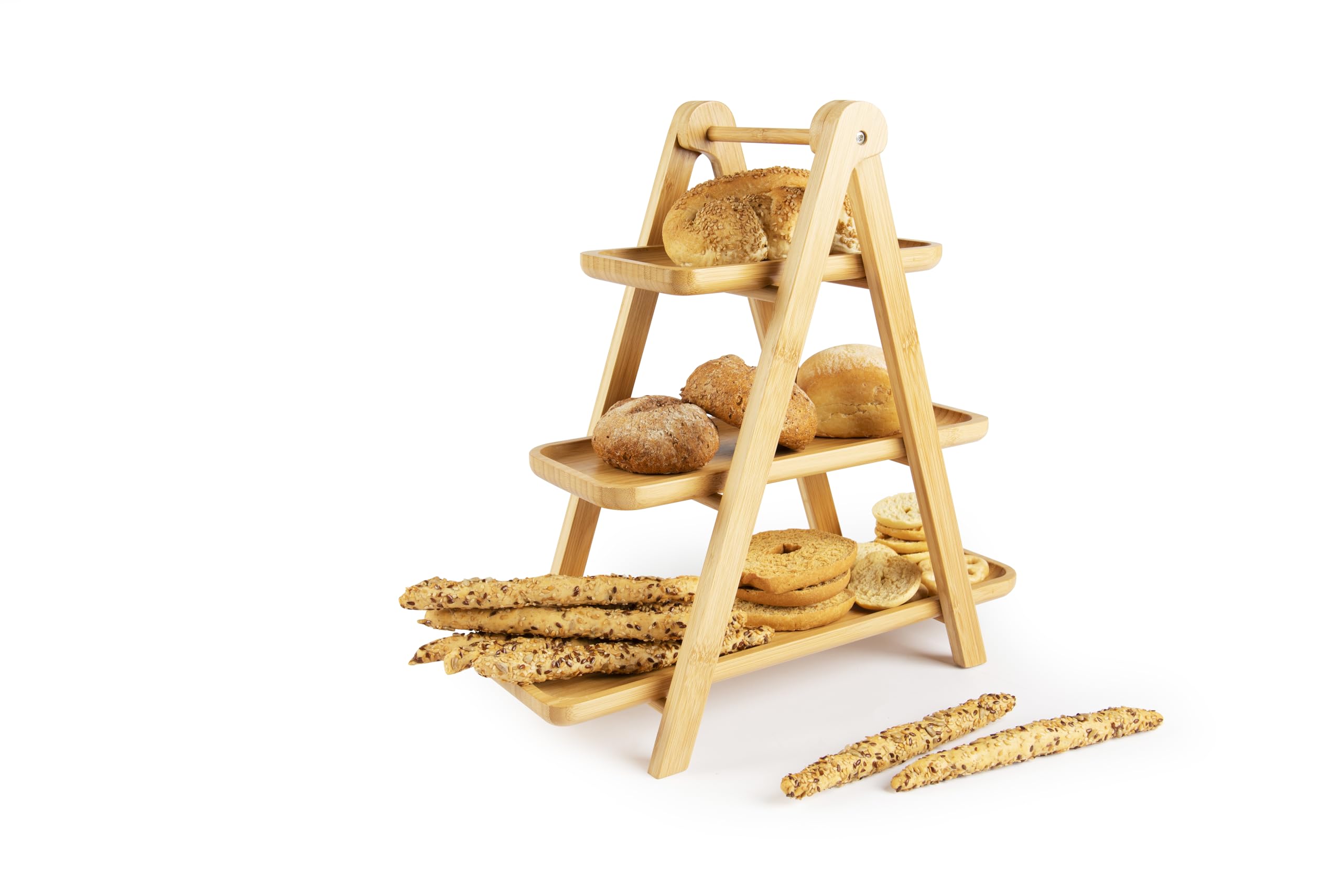 Soporte de 3 Niveles de Madera, 39,5 x 15 x 38 cm, Expositor para Dulces y Aperitivos, Fruta, Pan
