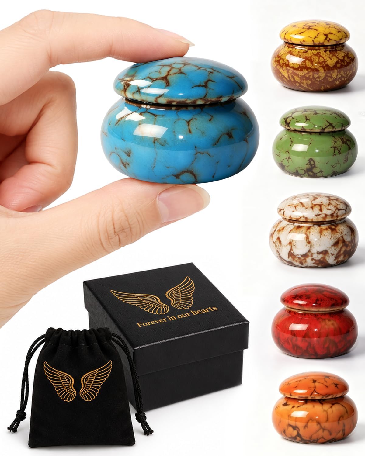 CHONOVO Small Ceramic Keepsake Urn, 1.6'' with Velvet Bag and Box