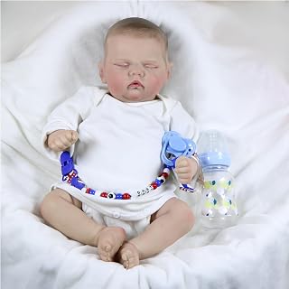 Oliver James Reborn Baby Doll – 17" Realistic Sleeping Newborn Boy with Weighted Cloth Body, Hand-Painted Hair & Soft Vinyl Limbs, Pacifier, Bottle & Outfit – Collector-Grade Doll for Ages 14+