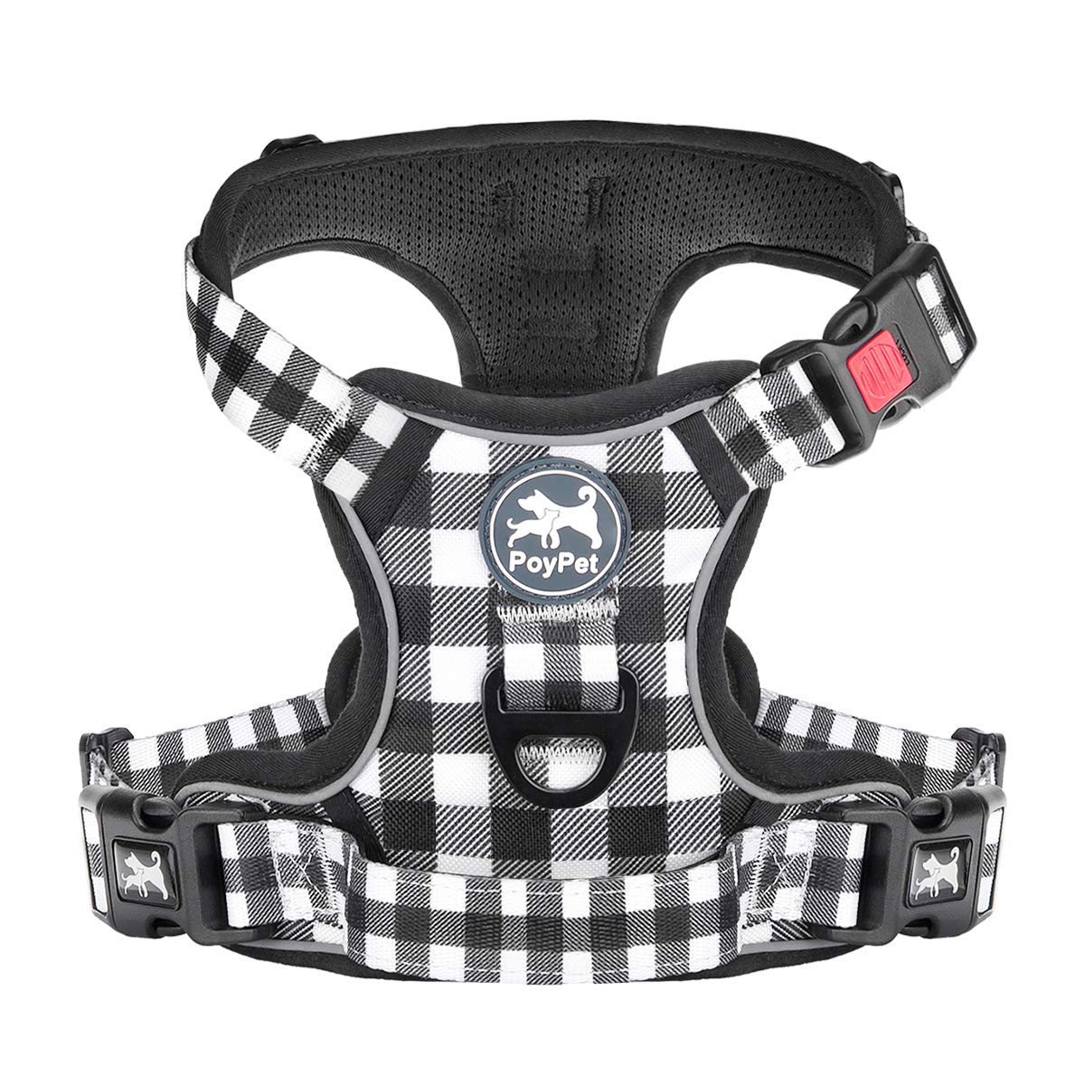 PoyPet No Pull Dog Harness, [Neck Release] Reflective Adjustable No Choke Pet Vest with Front & Back 2 Leash Attachments, Soft Control Training Handle