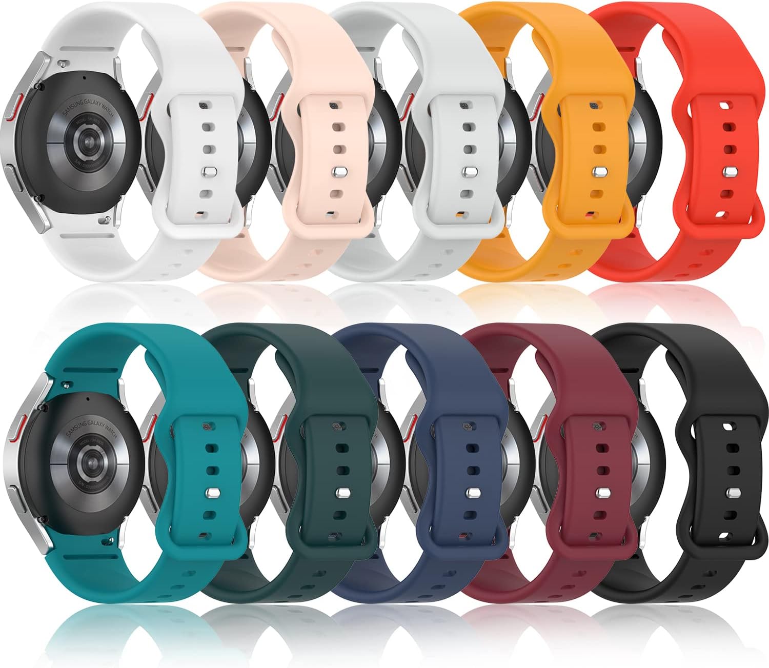 10 Pack Compatible for Samsung Galaxy Watch 6 Band/Galaxy Watch 5 4 Bands,Gapless Silicone Replacement Strap for Watch 4 Classic 46mm 42mm/Watch 6 / Watch 5 40mm 44mm 43mm 47mm Pro 45mm Men Women
