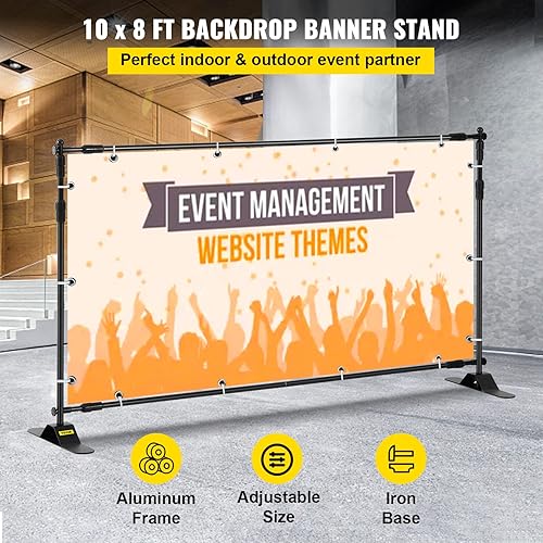 Vista 2 de VEVOR Backdrop Stand 10 x 8 Ft, Height Adjustable Background Stand with 1 Carrying Bag, Photo Backdrop for Party Wedding Studio Trade Show
