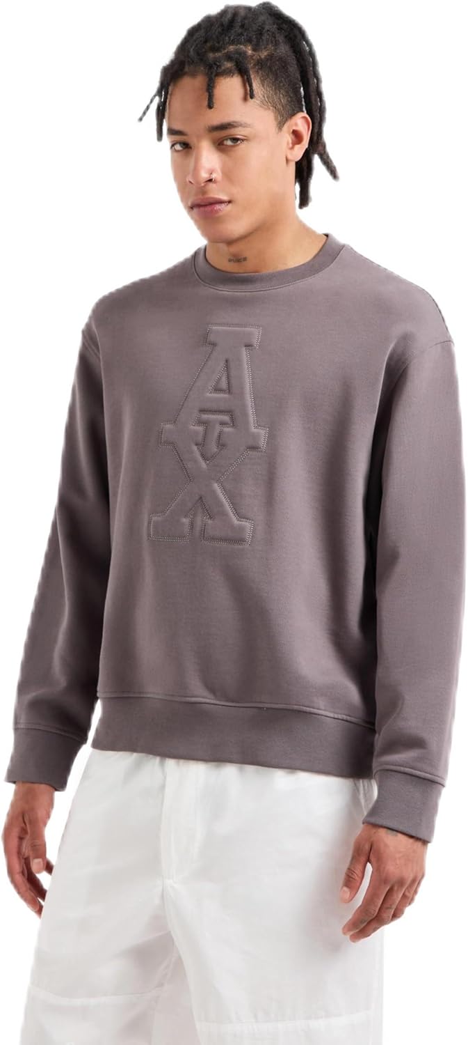 Armani Exchange Men's Ax Stacked Logo Cotton French Terry Crewneck Sweatshirt