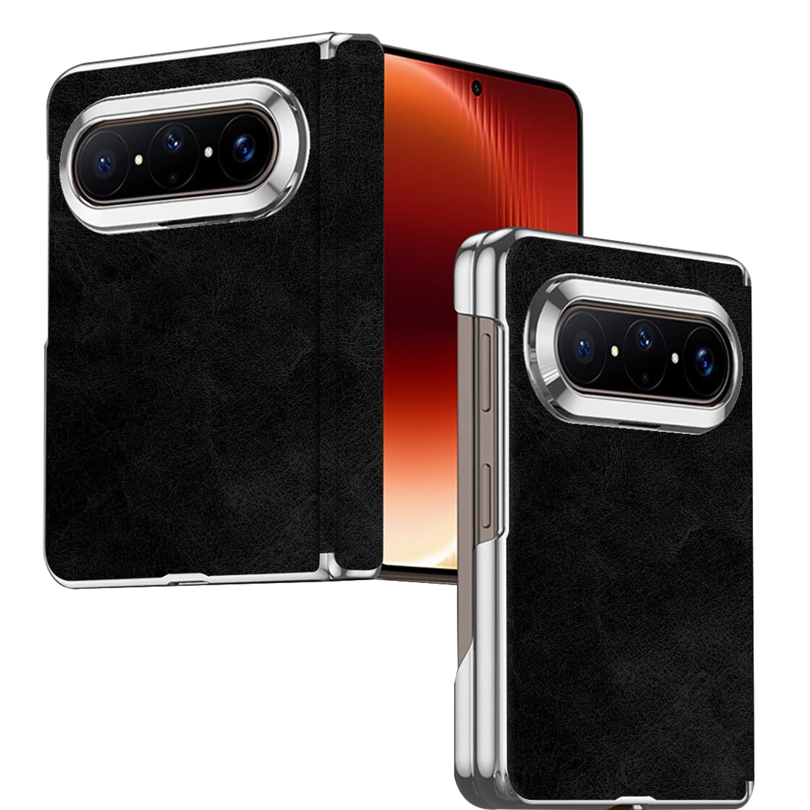 LUOTANL Ultra Thin Case for HuaWei Pura X Max, Hinge Protection Business Style Case Electroplated Raised Edge Cover,Black,X Max