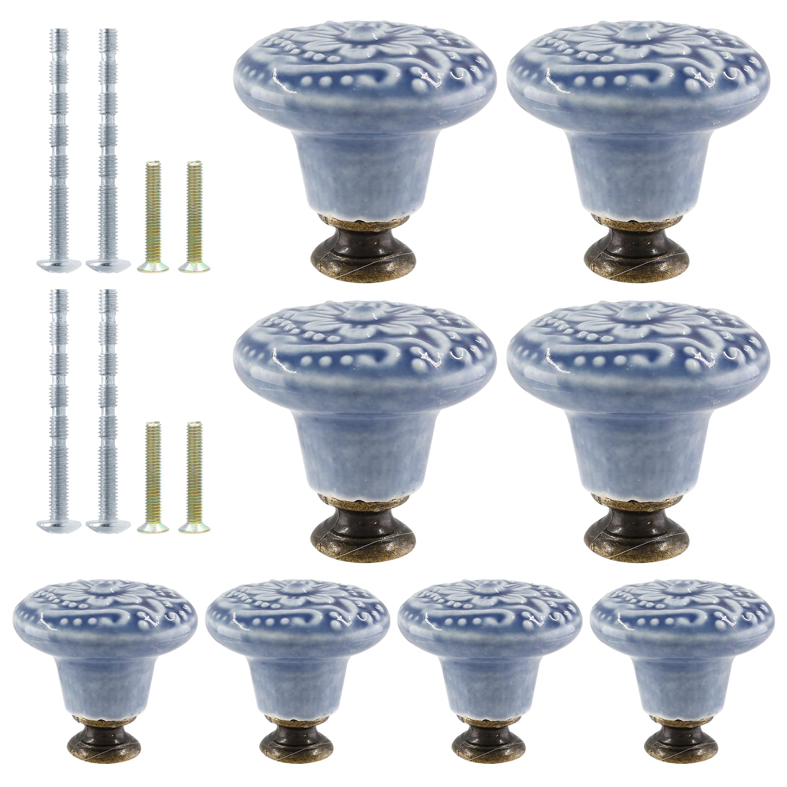 suiwotin 8pcs Greyish Blue Ceramic Knobs, Vintage Kitchen Cabinet Knobs ...