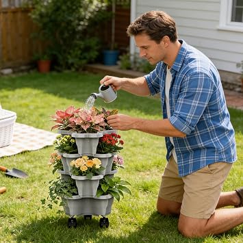 Strawberry Tower Stackable Planter, Vertical Garden Plant Pot For Growing Strawberries, Herbs And Vegetables, Tiered Balcony Patio Gardening Container - Home Stackable Gardening Planter