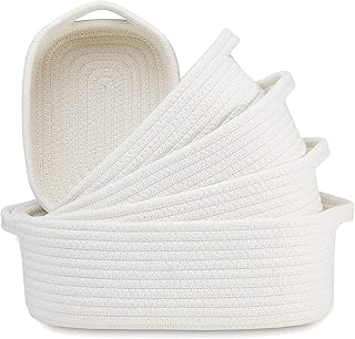Glakyur - Juego de cestas de almacenamiento rectangulares (5 piezas, tejido de cuerda de algodón, para la organización, dormitorio, cestas, para perros, color blanco
