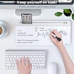 Varhomax Tableau blanc en verre effaçable à sec, tableau blanc de bureau pour liste de tâches, mémo et bloc-notes pour accessoires de bureau à domicile et d'école avec rangement pour support de clavier d'ordinateur (blanc)