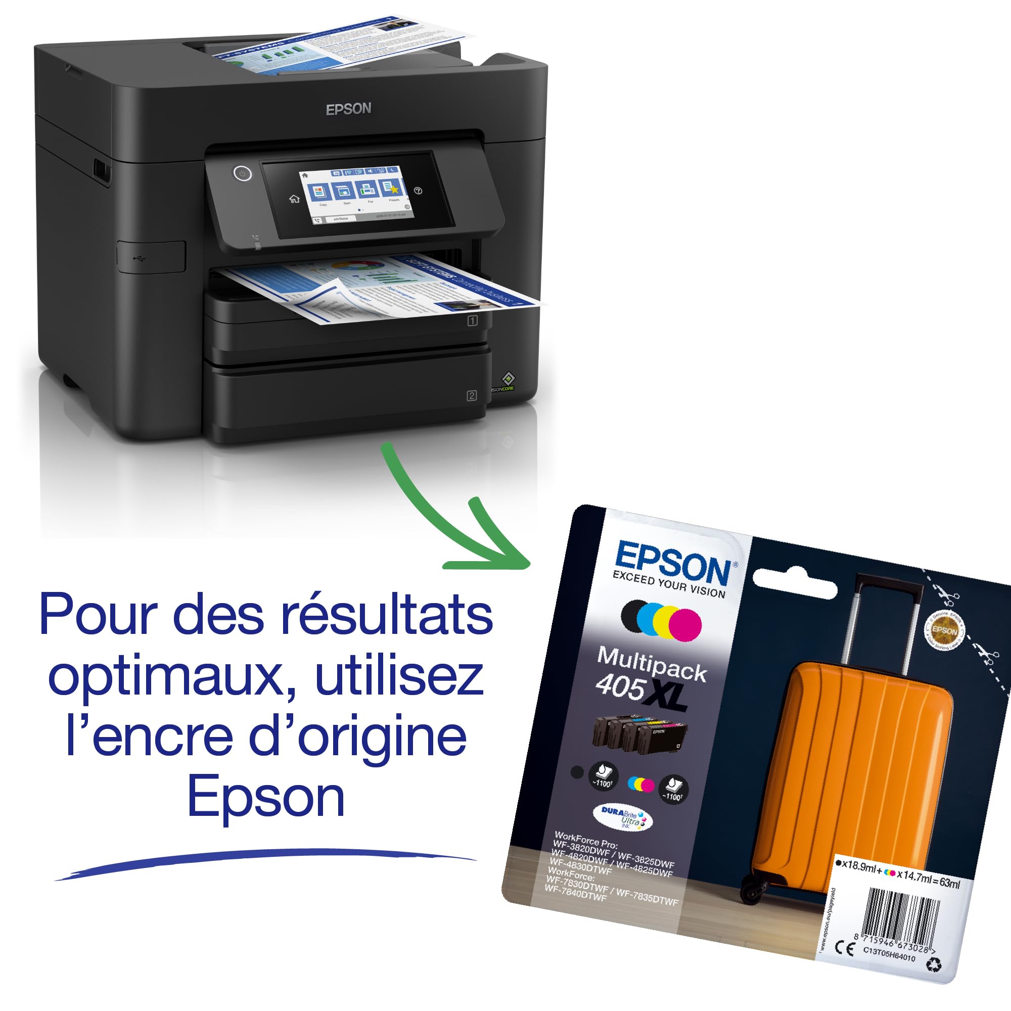 EPSON WorkForce Pro WF-4830 Imprimante 4-en-1 recto-verso WiFi Direct Ethernet ADF Compacte