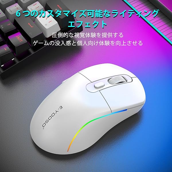 e元素ワイヤレスゲーミングマウス 10000DPI トリプルモード(2.4GHz/BT5.1/USB-C有線) RGBバックライト 6つのプログラマブルボタン 人間工学充電式 PC/Mac/PS/Xbox対応 ホワイト - 5