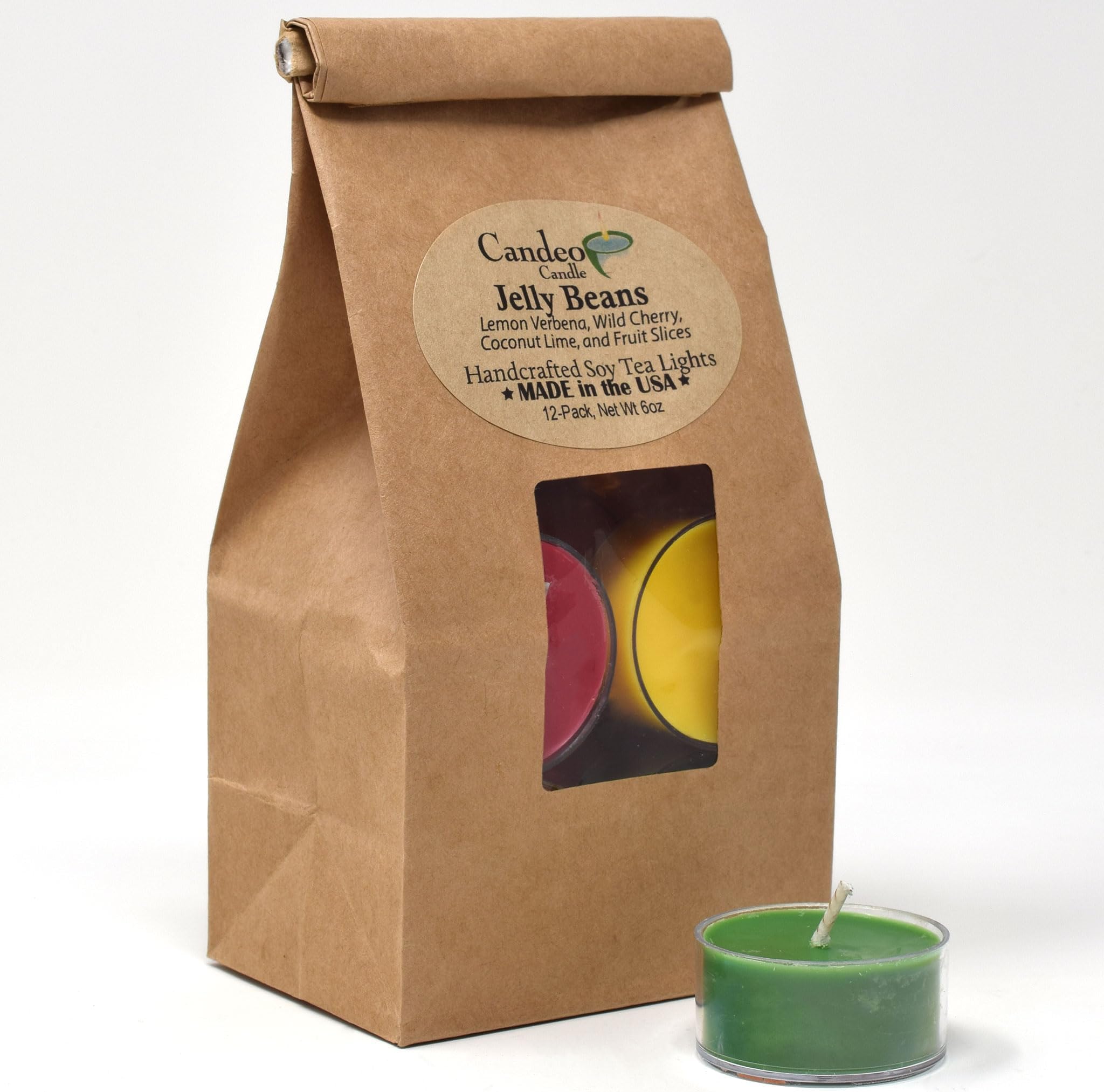 Jelly Beans Scented - Soy Tealight Candles, 12 Pack - Multi Colored Tealight Candles - Highly Scented - Made with Soy Wax - Handmade in The USA - Candeo Candle - Summer Scents