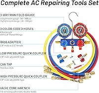 Vista 4 de PB Motor Tech - Juego de bomba de vacío y medidor - Bomba de 4.5 CFM con manómetro de colector de aluminio de 3 vías, con detector de fugas