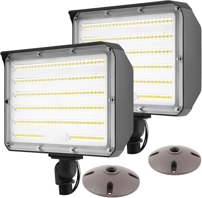 2Pack Dusk to Dawn Outdoor 100W LED Flood Light with Knuckle (Plate Included), 14000LM 1000W Equiv., 100-277V 5000K, ETL Commercial Waterproof LED Floodlight Fixture, Security Lighting for Parking Lot