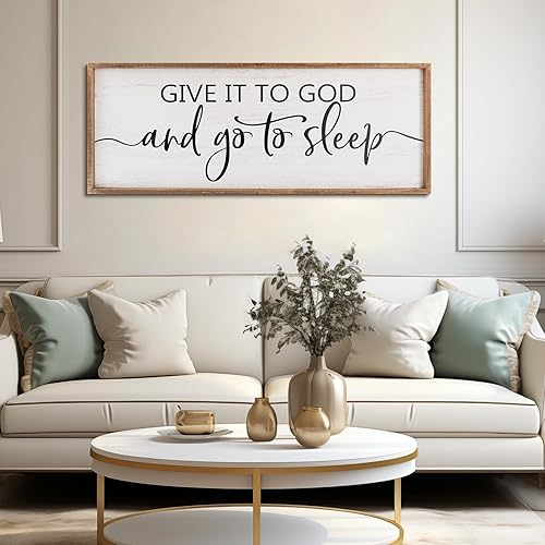 Miniatura 4 de Paquesta Letrero de decoración de pared con texto en inglés "Give It to God and Go to Sleep", decoración de pared sobre la cama, 40 x 15 pulgadas,