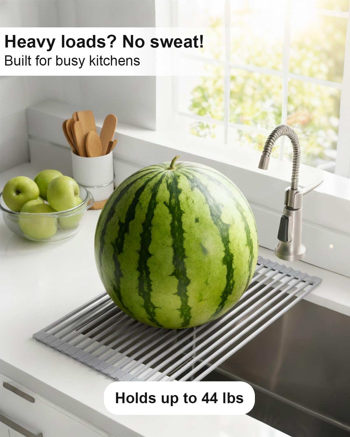 Roll Up Dish Drying Rack Over Sink, 20.47" x 12.99" Foldable Silicone Wrapped Stainless Steel Over The Sink Dish Drying Rack, Grey