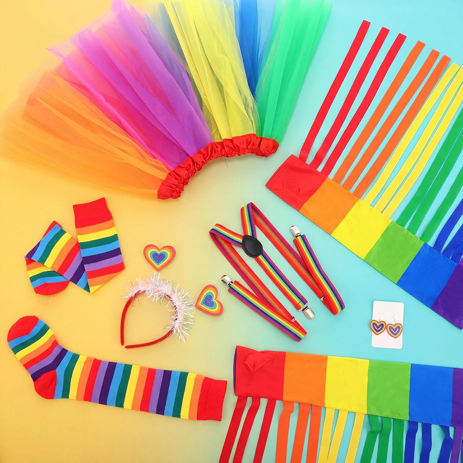 Twistover 6 Pcs Rainbow Women's Costume Set Include Rainbow Tutu Skirt Halter Top Leg Warmers Headband Earrings and Tassel Arm Warmers Lgbtq Gay Pride Parade Accessories Clown Outfit