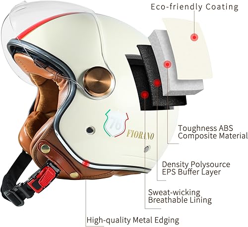 Miniatura 4 de Pretoee Casco de motocicleta de cara abierta, casco clásico retro 34 para adultos, mujeres y hombres, casco de motocicleta vintage de media cara con