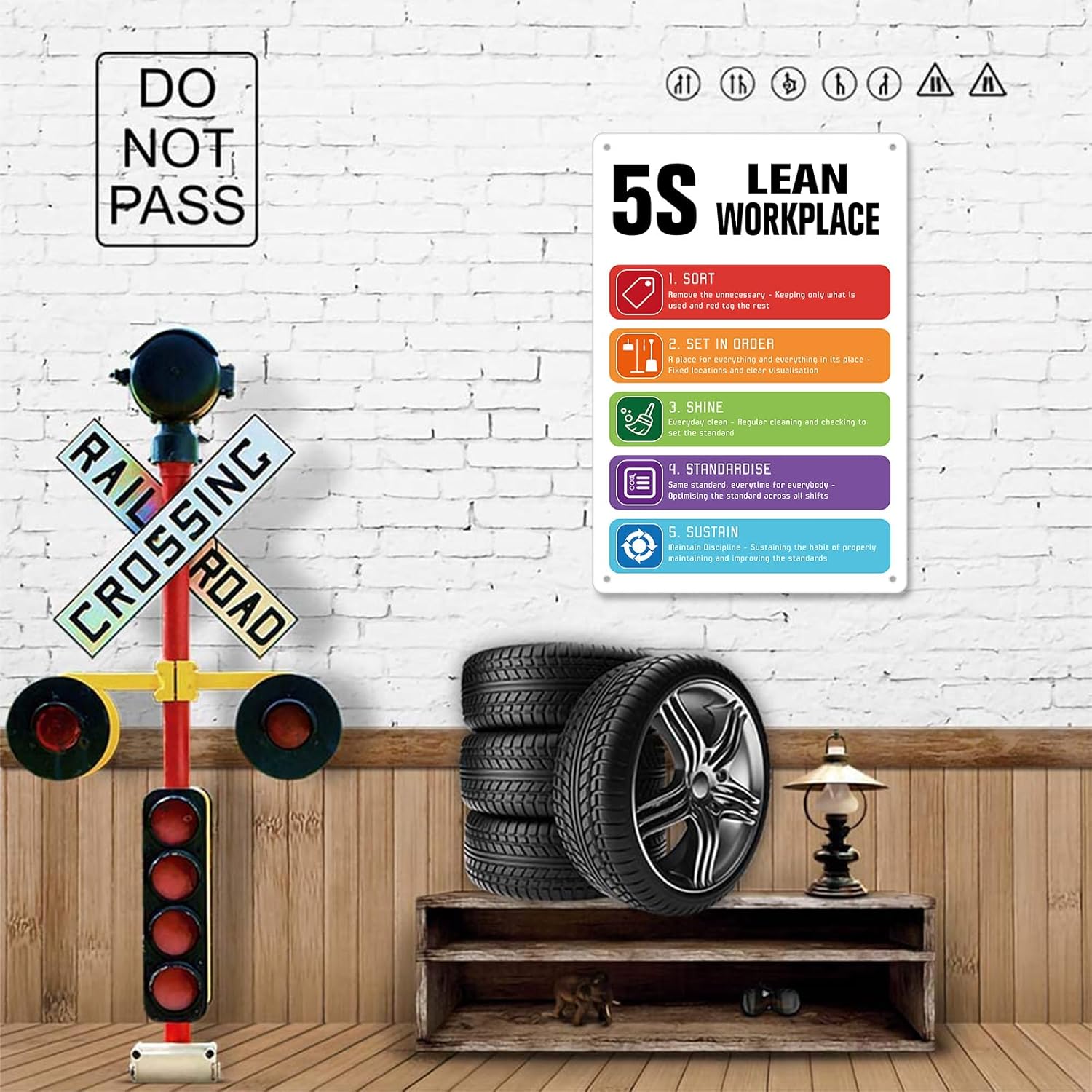 5S Lean Workplace Aluminum Sign Bar Signs For Farmhouse, Home, Office, Classroom, Restaurant (White, 18x12 Inch)
