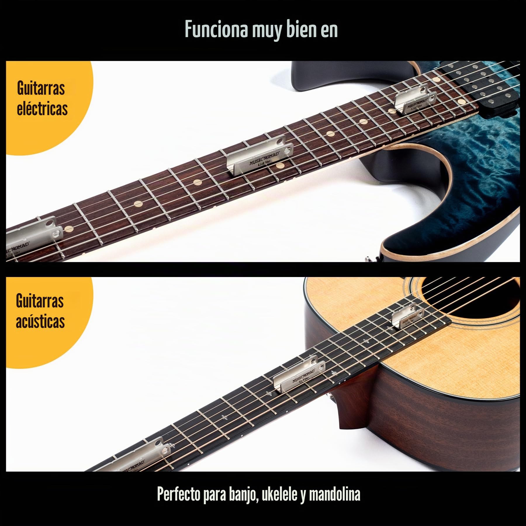MusicNomad U-File MN813 - Nivelador de traste individual, paquete de 3