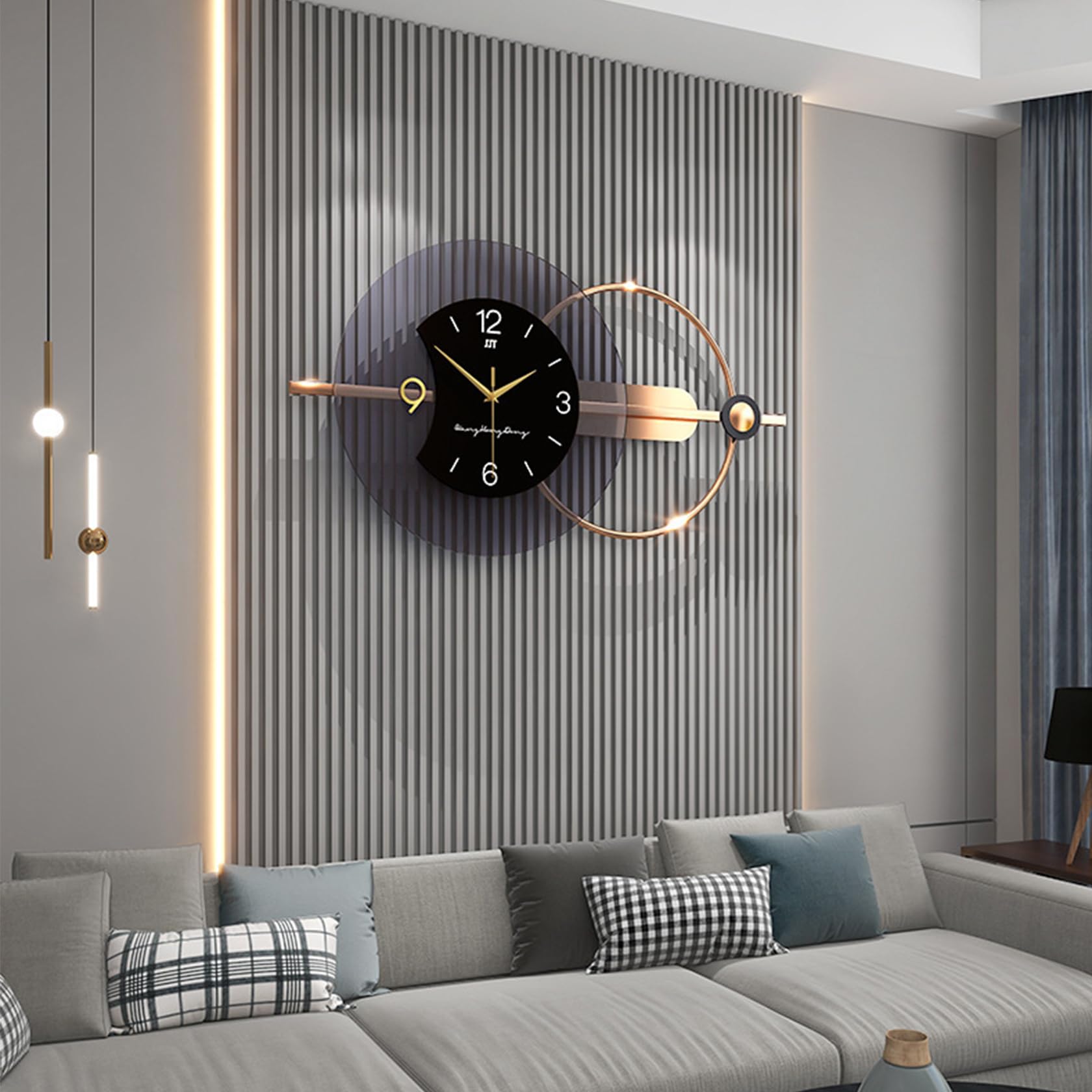 Moderne XXL Wanduhr 80x38 cm - Leise Wanduhr ohne Tickgeräusche für Wohnzimmer und Bür -Großes Wanddesign, Batteriebetrieb, Metall+Acryl