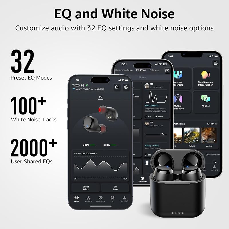 TOZO T6 Wireless Earbuds Bluetooth 5.3 Stereo Sound in Ear Headphones image 6