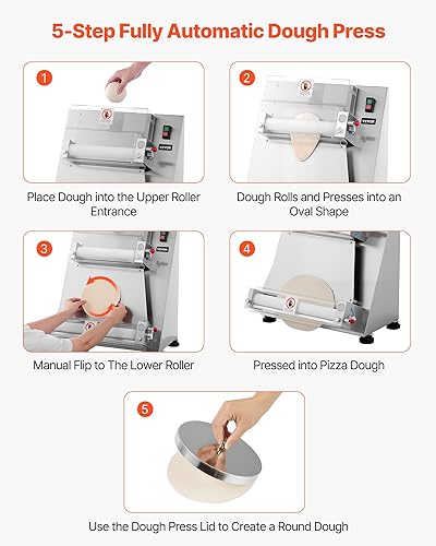 Miniatura 4 de VEVOR Hoja de rodillo de masa de pizza, prensa semiautomática de pizza de acero inoxidable de 3 a 16 pulgadas, máquina eléctrica comercial para