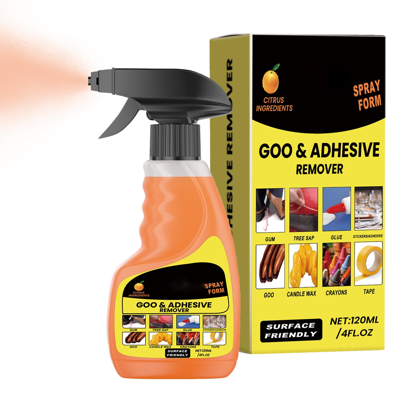 Wouqinen Adhesive Remover Spray, Sticker Lifter Liquid Tape Remover Adhesive Spray, 120ml Multifunctional Glue Remover, Removes Stickers, Chewing Gum, Tape Re-sidue