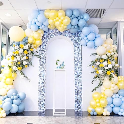 Miniatura 4 de Kit de arco de globos azules y amarillos, guirnalda de globos azul amarillo con globos de látex azul maca amarillo y blanco, guirnalda de arco de