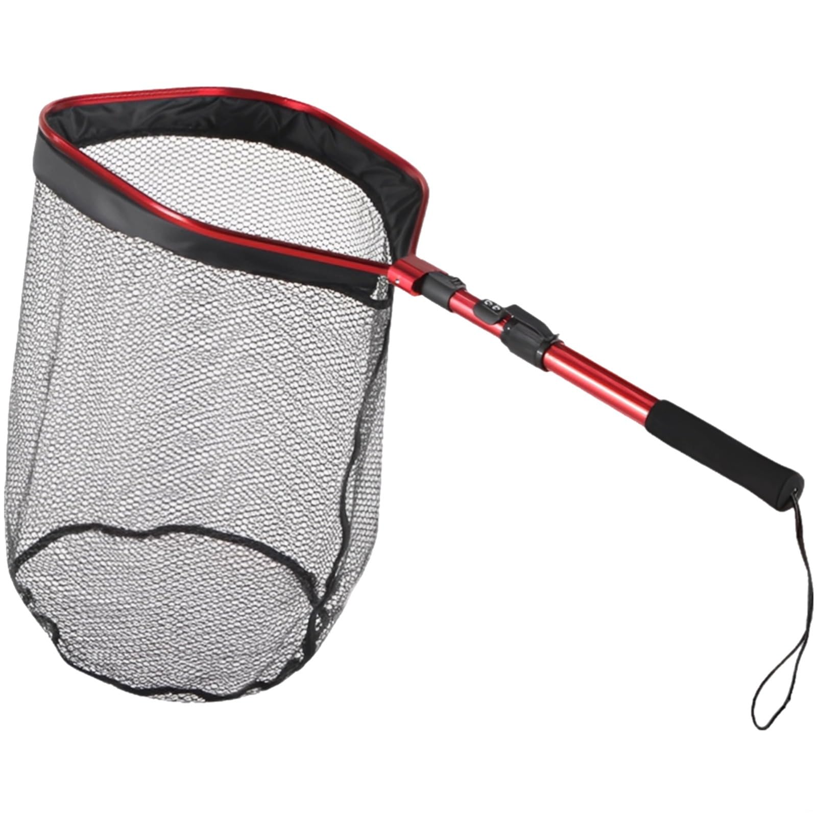 PONDON Składana siatka wędkarska ze stopu aluminium, wysuwany drążek 41,3 cm, powlekana gumą, obciążenie 20 kg, do wędkowania kajakiem, wysokość 50 cm, czerwona