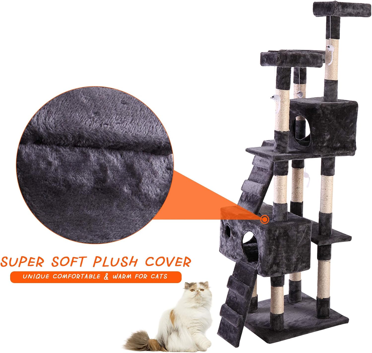 JAXPETY 67”H Multi-Level Cat Tree Cat Tower, Kitten Condo House with Scratching Posts, Kitty Pet Play Activity Center, Gray