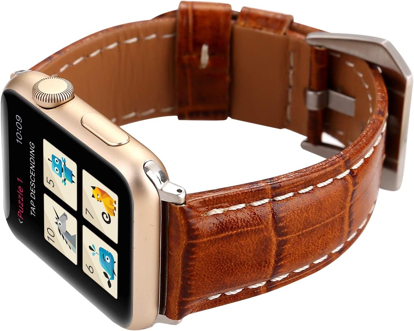 for Apple Watch Band 49 46 45 44 42 41 40 38 mm, Crocodile Pattern Genuine Cow Leather Watch Strap Replacement Wristband for iWatch Series 10 9 8 7 6 5 4 3 2 SE Ultra