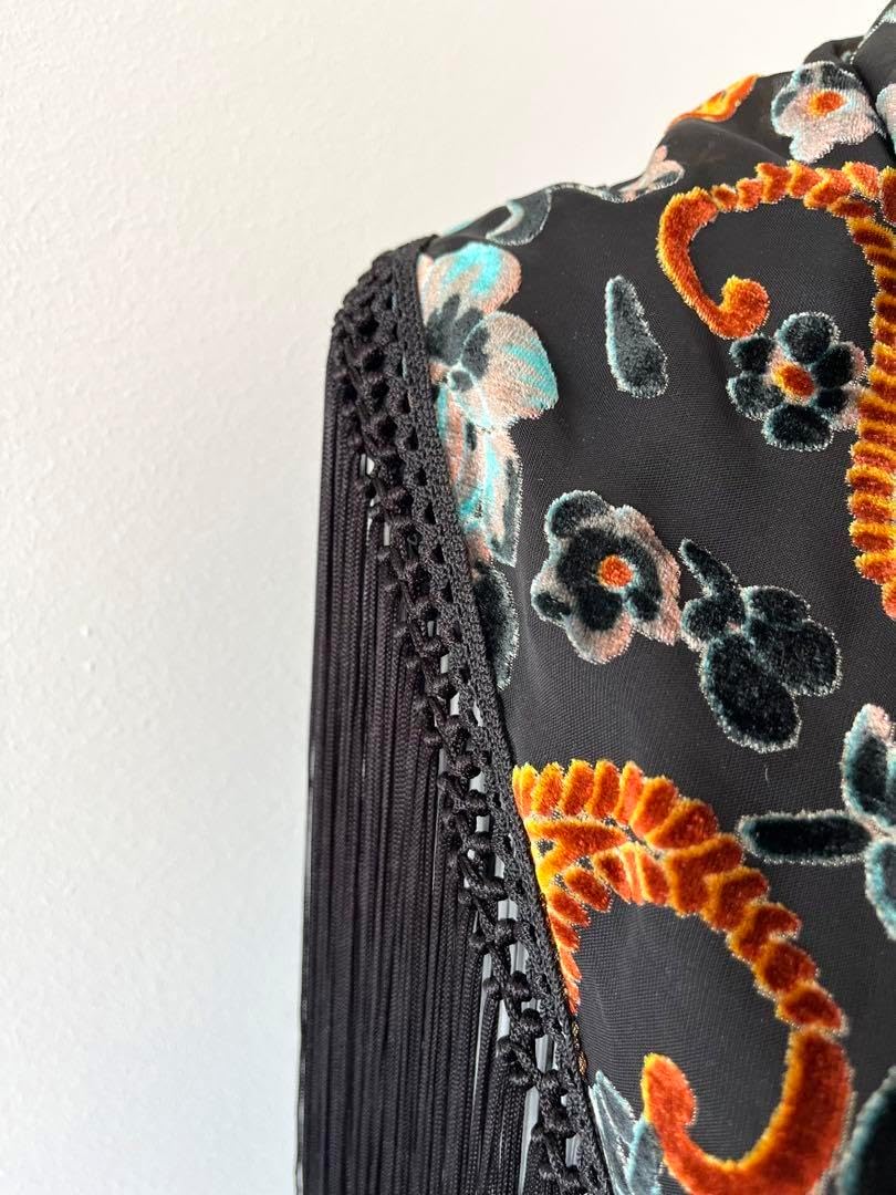 フラメンコ　マントンシージョ　ゴールドxブルージョーゼット　ブラックフレコ フラメンコ マントンシージョ ゴールドxブルージョーゼット ブラック