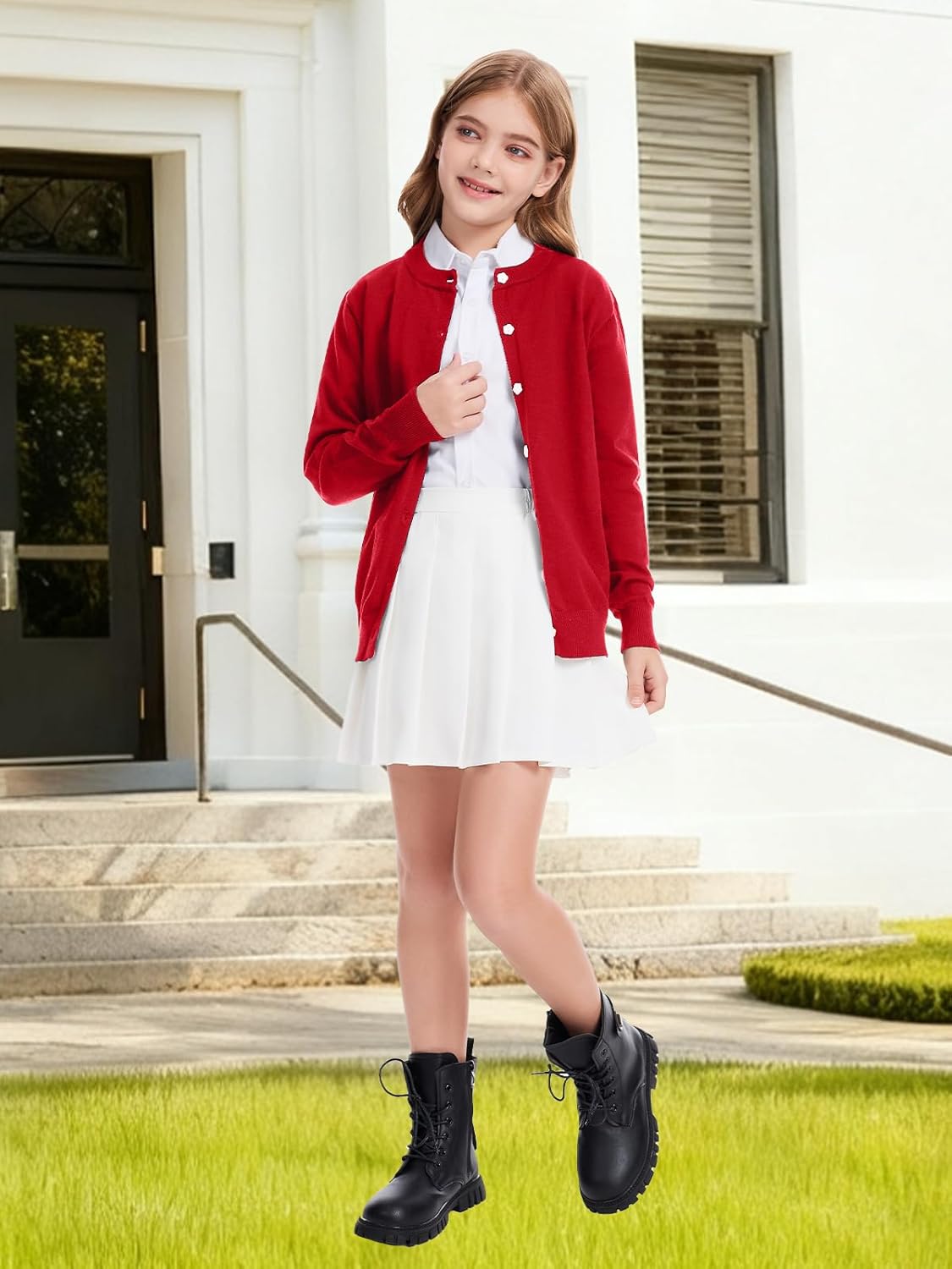 Girls Cardigan Sweater School Uniforms Toddler Long Sleeve Button Knit Solid Sweaters Tops - Image 5