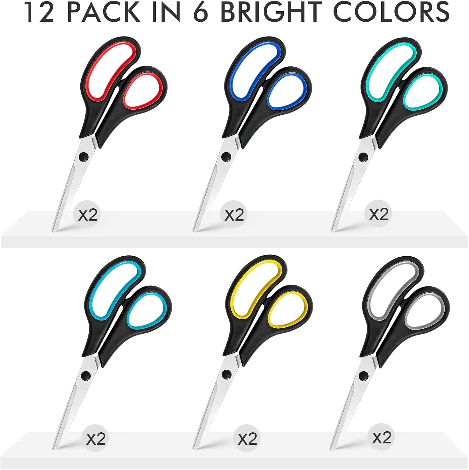 12 Packs Scissors All Purpose, 8 Inch Scissors Bulk Sharp Sewing Fabric Shears for Office Home School Supplies, Stainless Steel Craft Scissor for Adults Teachers, Right/Left Handles Cutting Tools