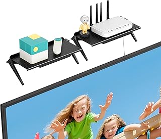 TV Top Shelf, 2 Pack Monitor Top Shelf No Drilling TV Shelf for Cable Box, Router, Streaming Device, Game Console, Remote, TV Accessories for Apple tv Mount,Keep Organized and Secure