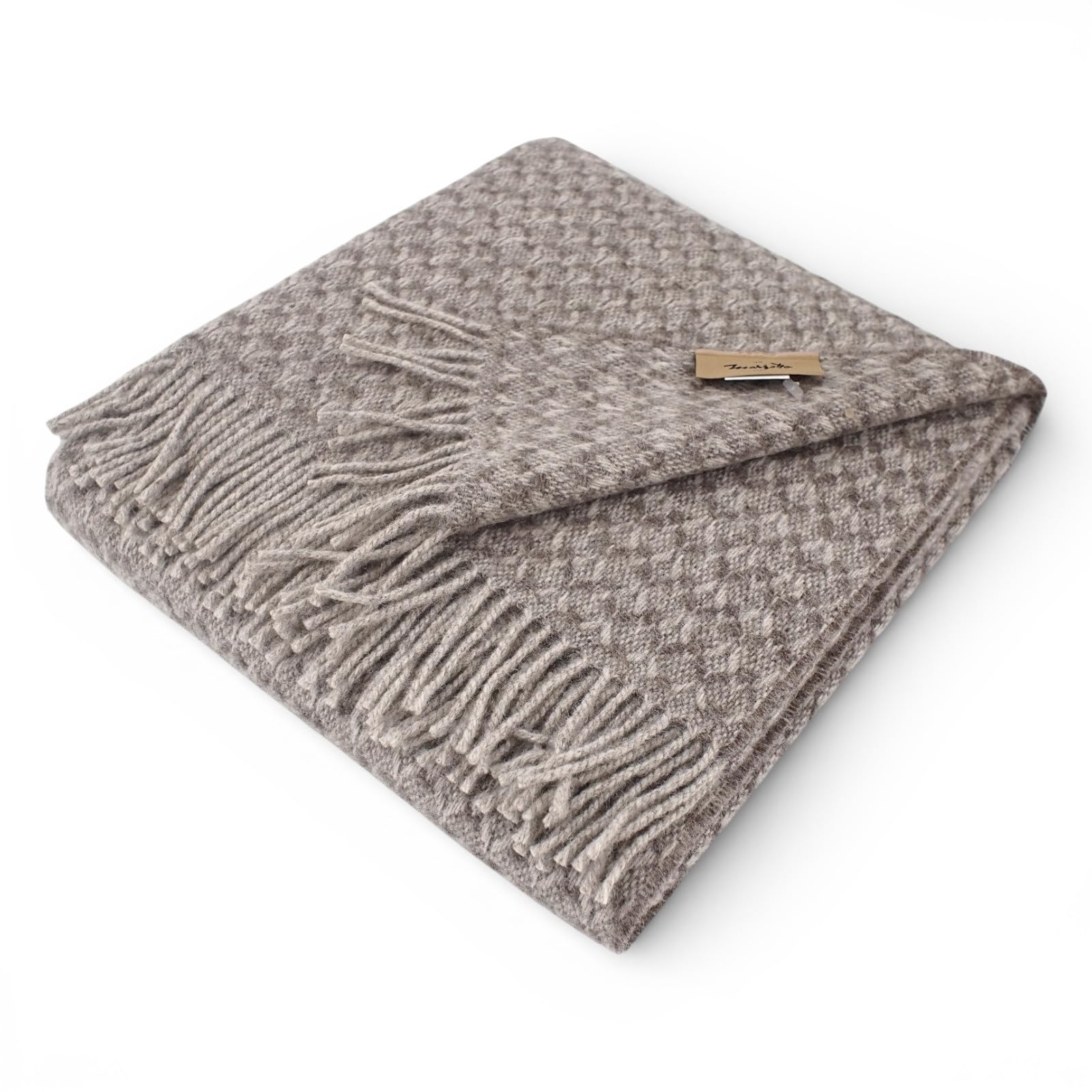 LANEROSSI Plaid in pura lana vergine con frange di MARZOTTO - cm 130x170 (Brown)