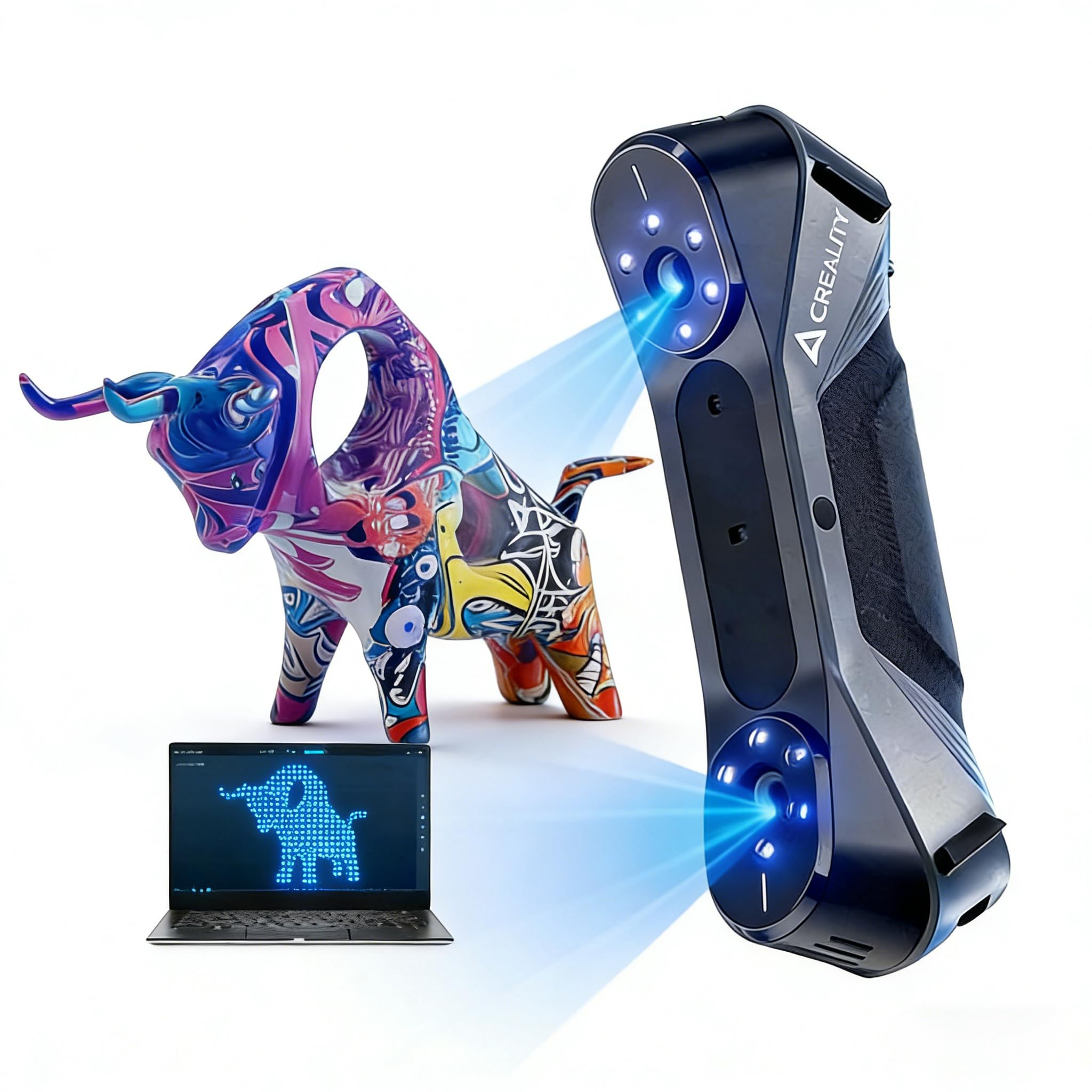 Creality Scanner 3D Raptor per stampa 3D, scanner 3D portatile, scansione a 7 linee laser blu, precisione 0,02 mm fino a 60 fps Velocità 24 bit Scansione rapida a colori per Windows macOS
