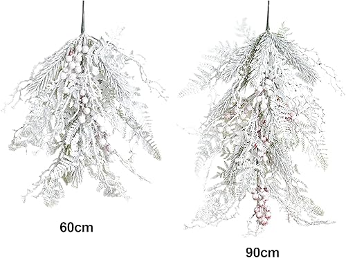 Vista 13 de Guirnalda blanca de Navidad para decorar exteriores, guirnalda de lágrimas de Navidad de 18/22 pulgadas, adornos colgantes artificiales para puerta