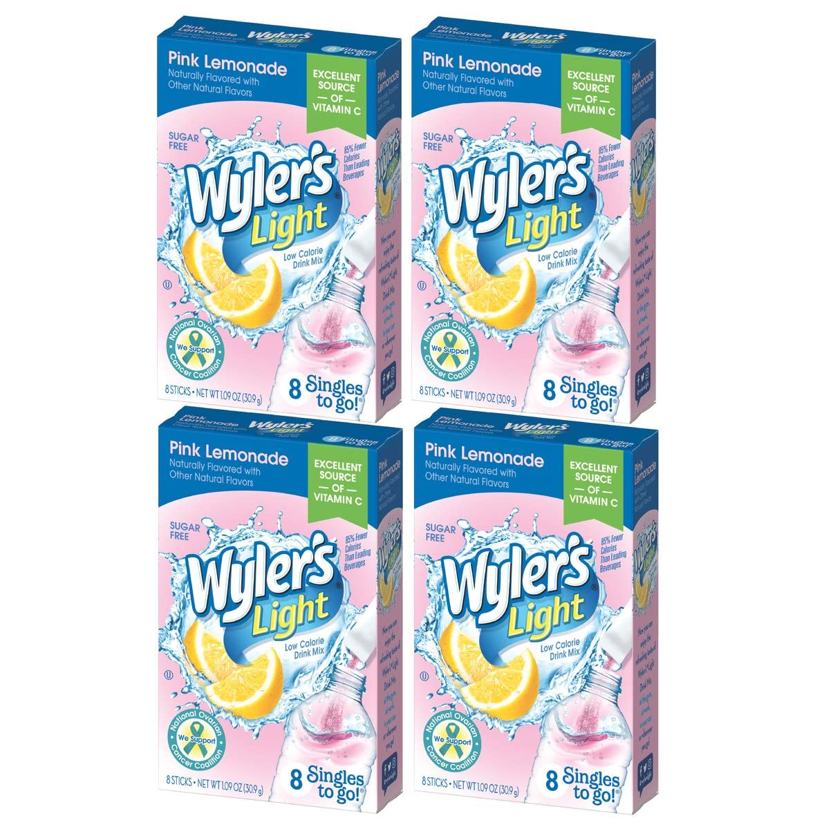 Wyler's Light Pink Lemonade Singles To Go Drink Mix - 8 CT, Pack of 4
