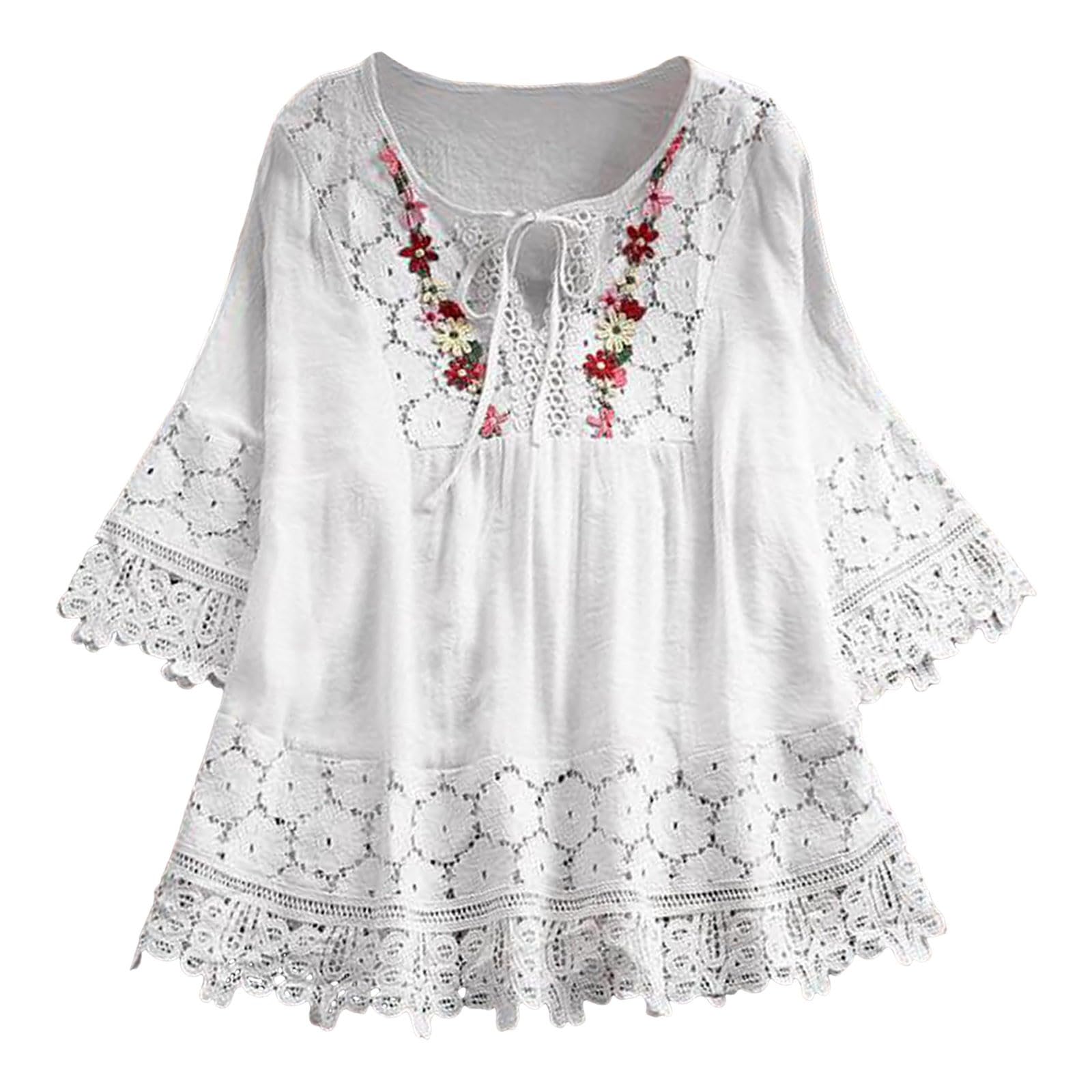 Chemisier Vintage Patchwork écrue - Taille 42 - Col En V En Coton/polyester - Parfait Décontracté Ou Pro