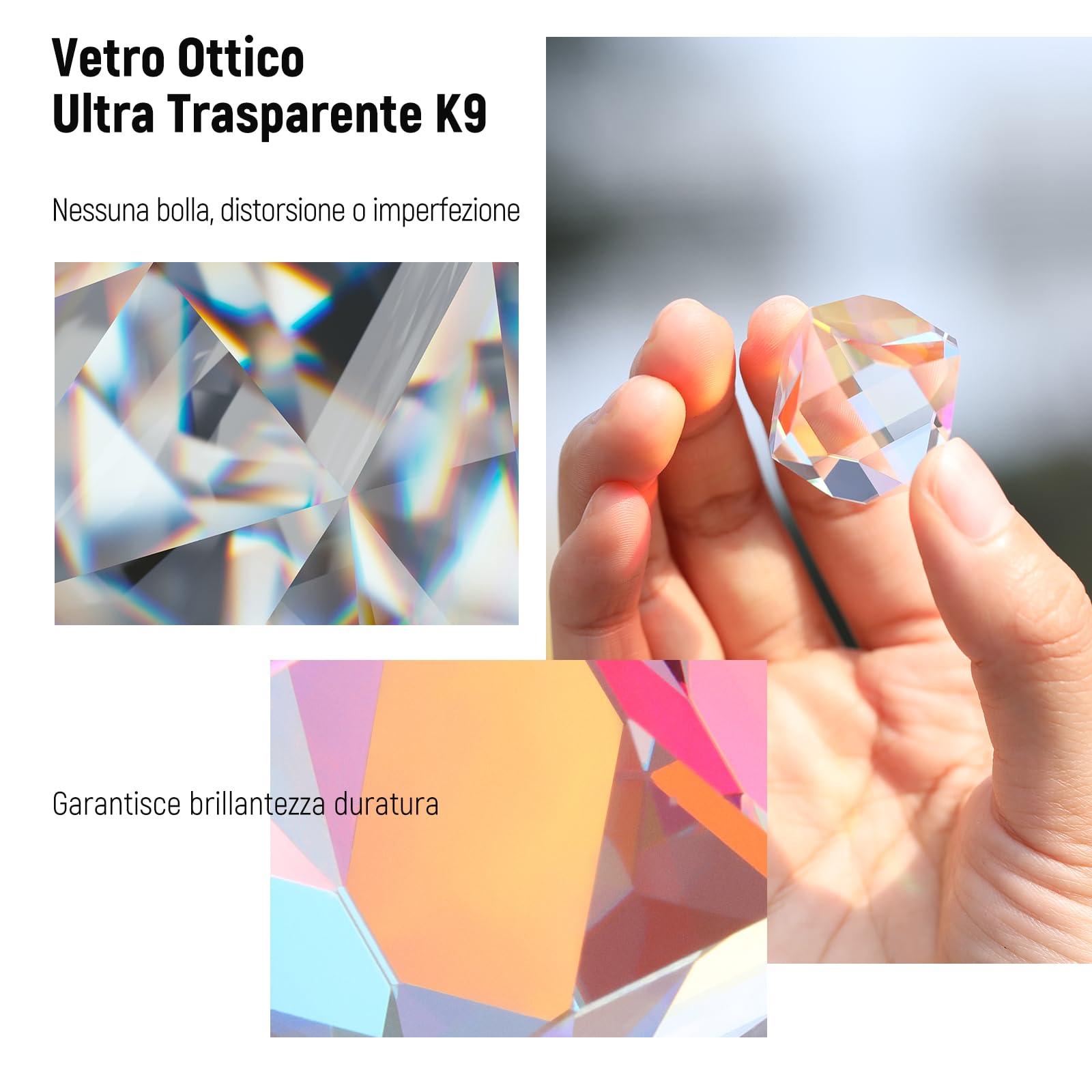 NEEWER 20mm Prisma Cristallo K9 Poliedrico, Cubo di Vetro Ottico HD a Colori, Cubo Prisma a Dispersione RGB, Prisma Ottico Sfaccettato per Fotografia, Decorazione, Educazione allo Spettro Fisico,CY004